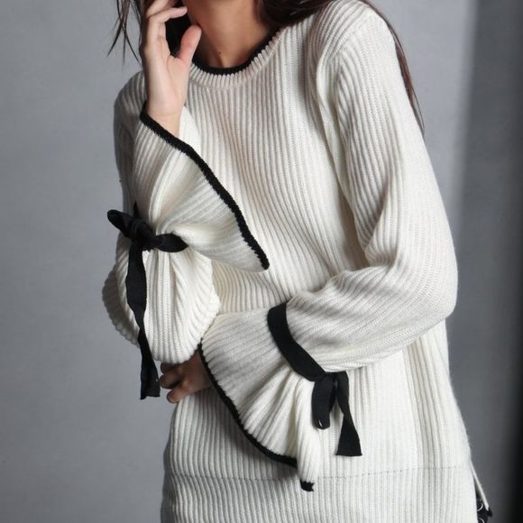 Vivante by‎ VSA Miranda Tie Sleeve Ribbed Sweater - Picture 1 of 8